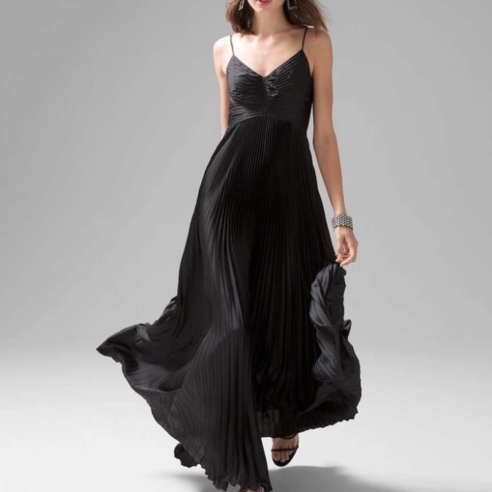 Satin pleated maxi dress. It is featured in the latest online catalog